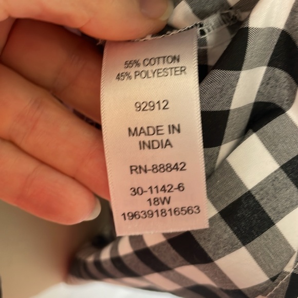 Roaman's Black and White Checked Blouse w/ Tie Sleeves & Front Pocket - Size 18W - Picture 10 of 11